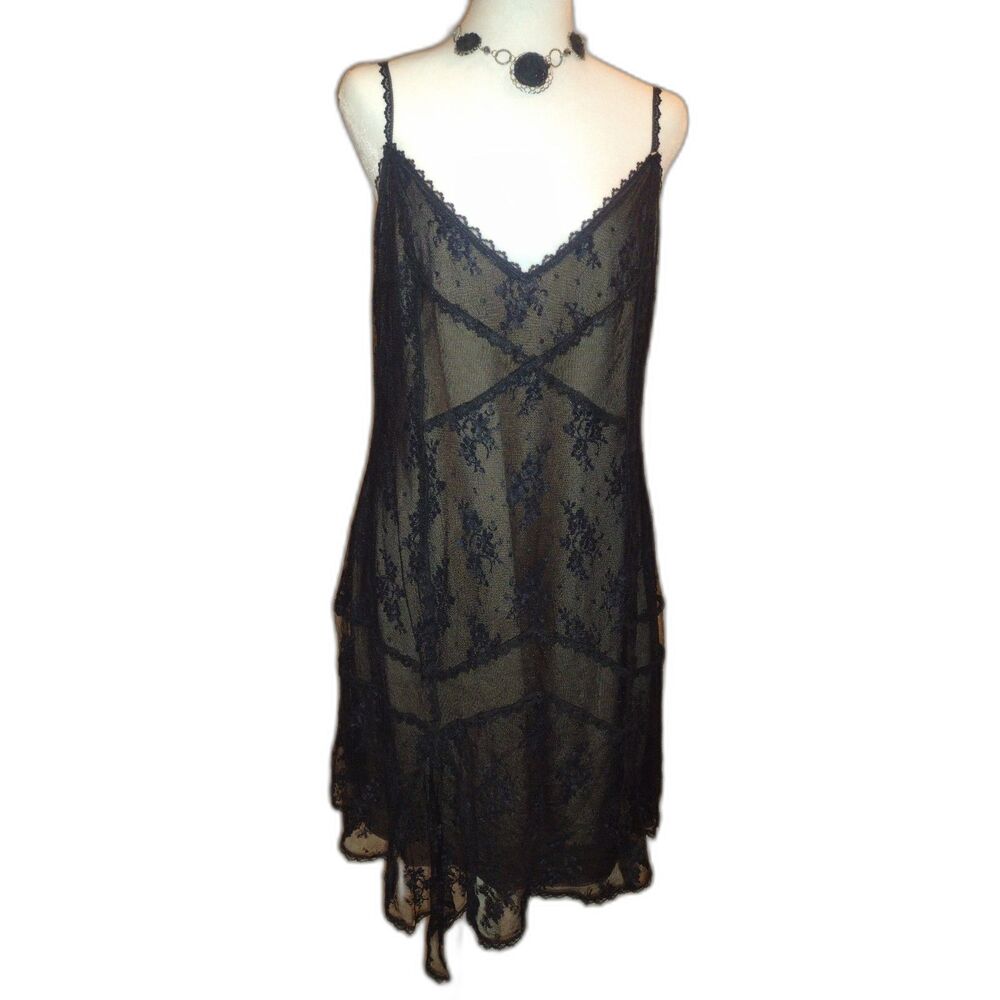Vintage Jessica McClintock Black Lace Handkerchief Hem Dress